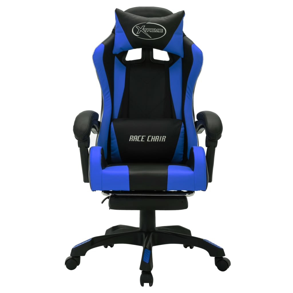 Racing seat with RGB LED lighting, artificial leather blue and black