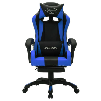 Racing seat with RGB LED lighting, artificial leather blue and black