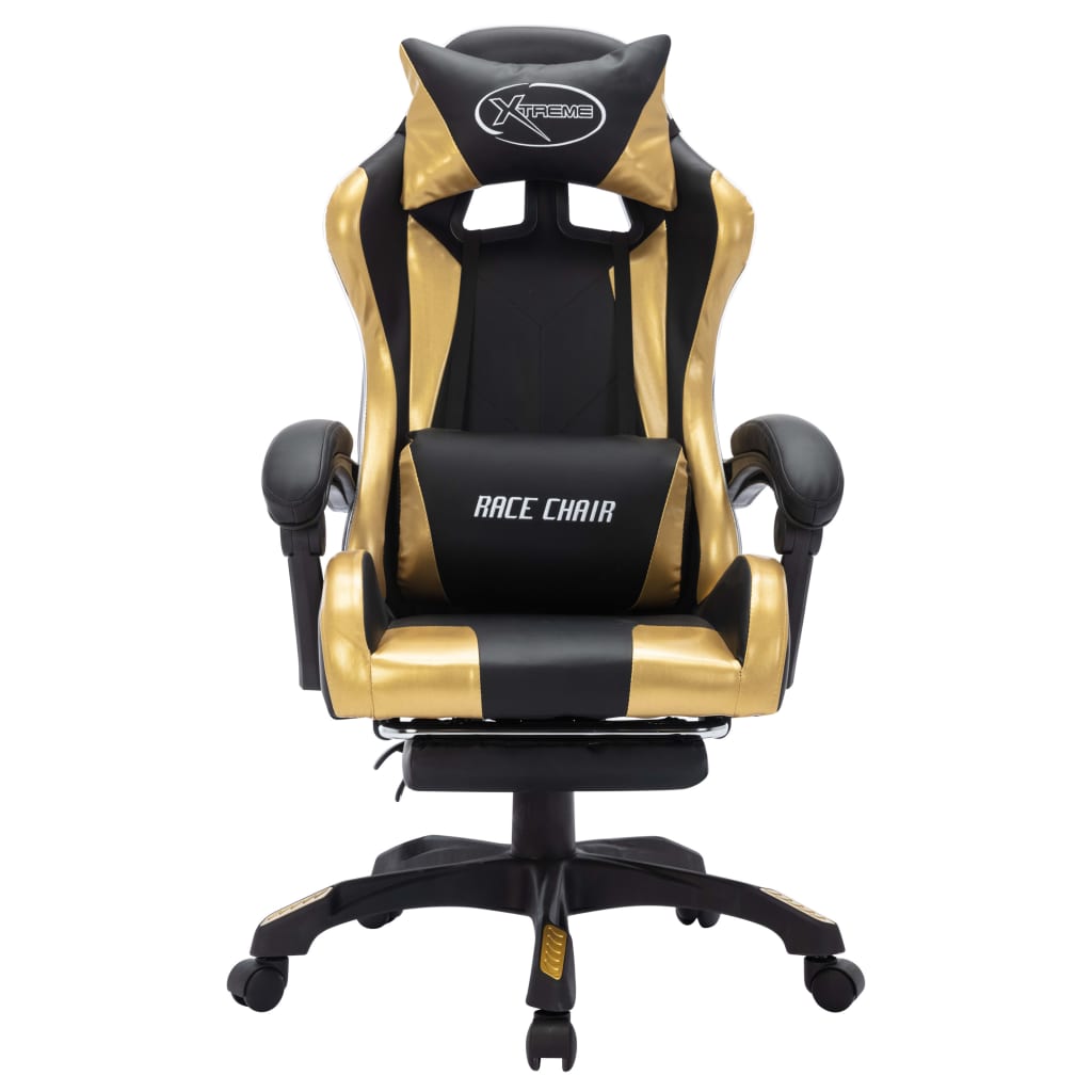 Racing seat with RGB LED lighting, artificial leather, gold and black
