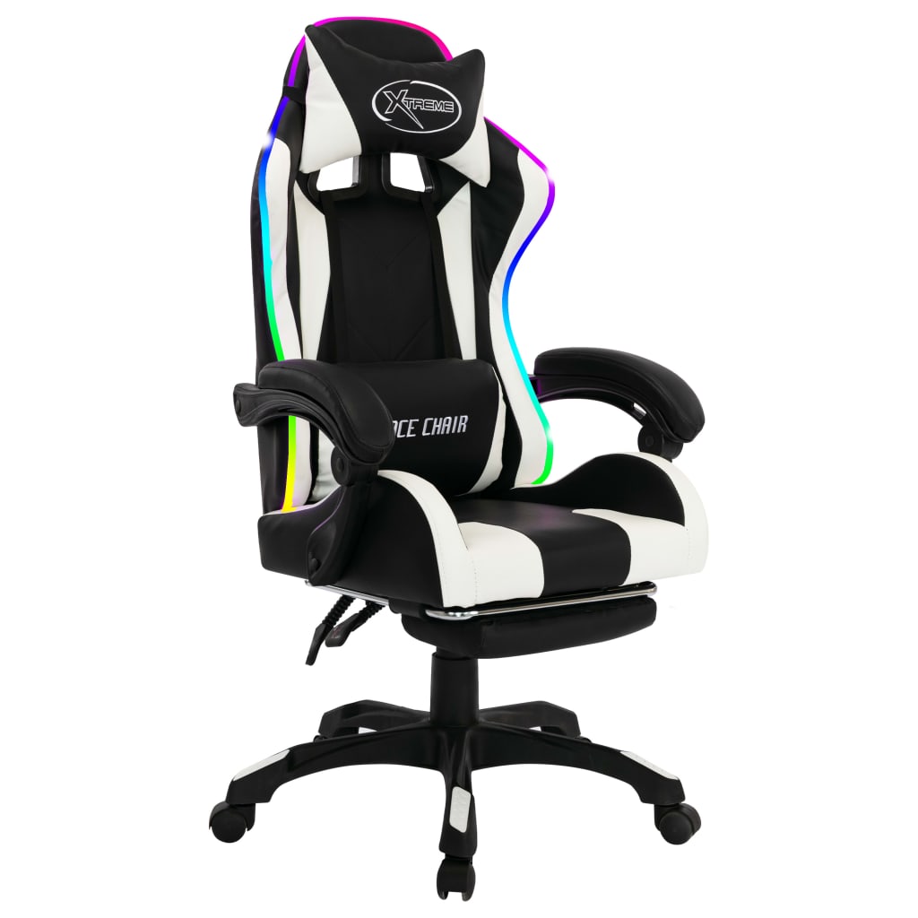 Racing seat with RGB LED lighting, artificial leather, white and black