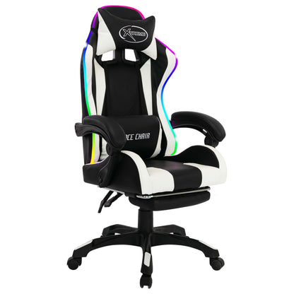 Racing seat with RGB LED lighting, artificial leather, white and black