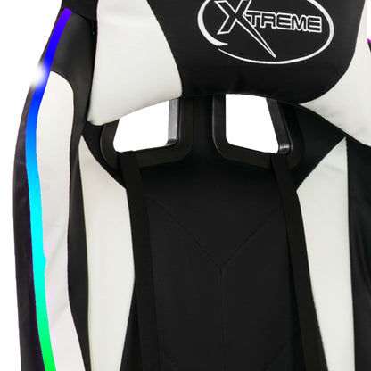Racing seat with RGB LED lighting, artificial leather, white and black