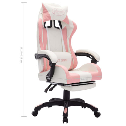Racing chair with RGB LED lighting, artificial leather, pink and white