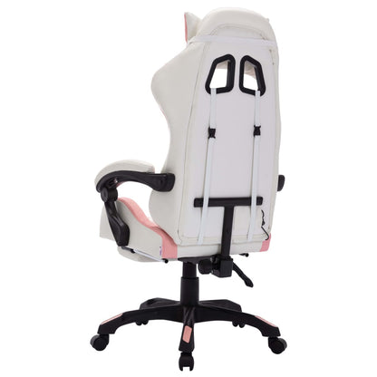 Racing chair with RGB LED lighting, artificial leather, pink and white