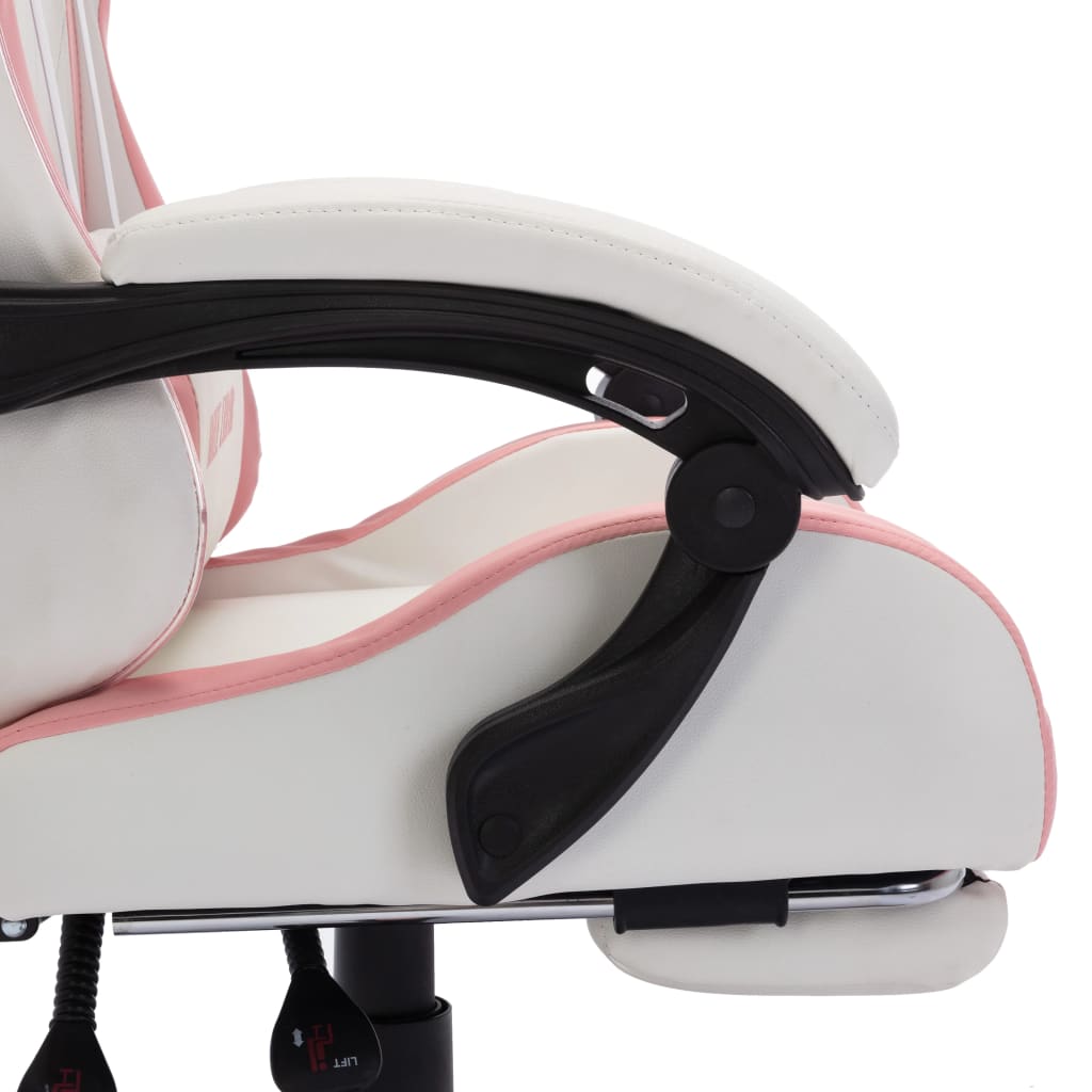 Racing chair with RGB LED lighting, artificial leather, pink and white