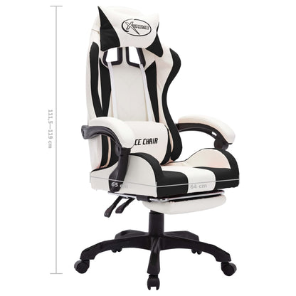 Racing chair with RGB LED lighting, artificial leather, black and white