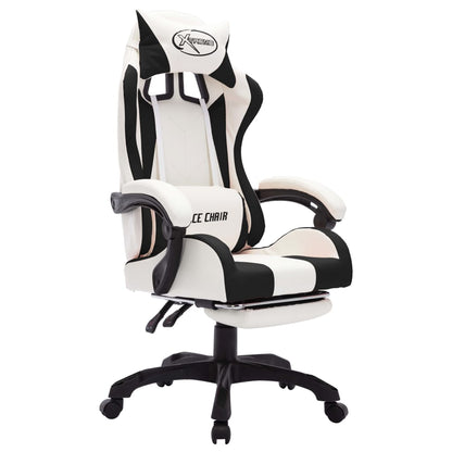 Racing chair with RGB LED lighting, artificial leather, black and white