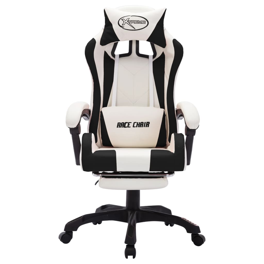 Racing chair with RGB LED lighting, artificial leather, black and white