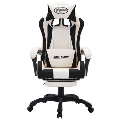 Racing chair with RGB LED lighting, artificial leather, black and white