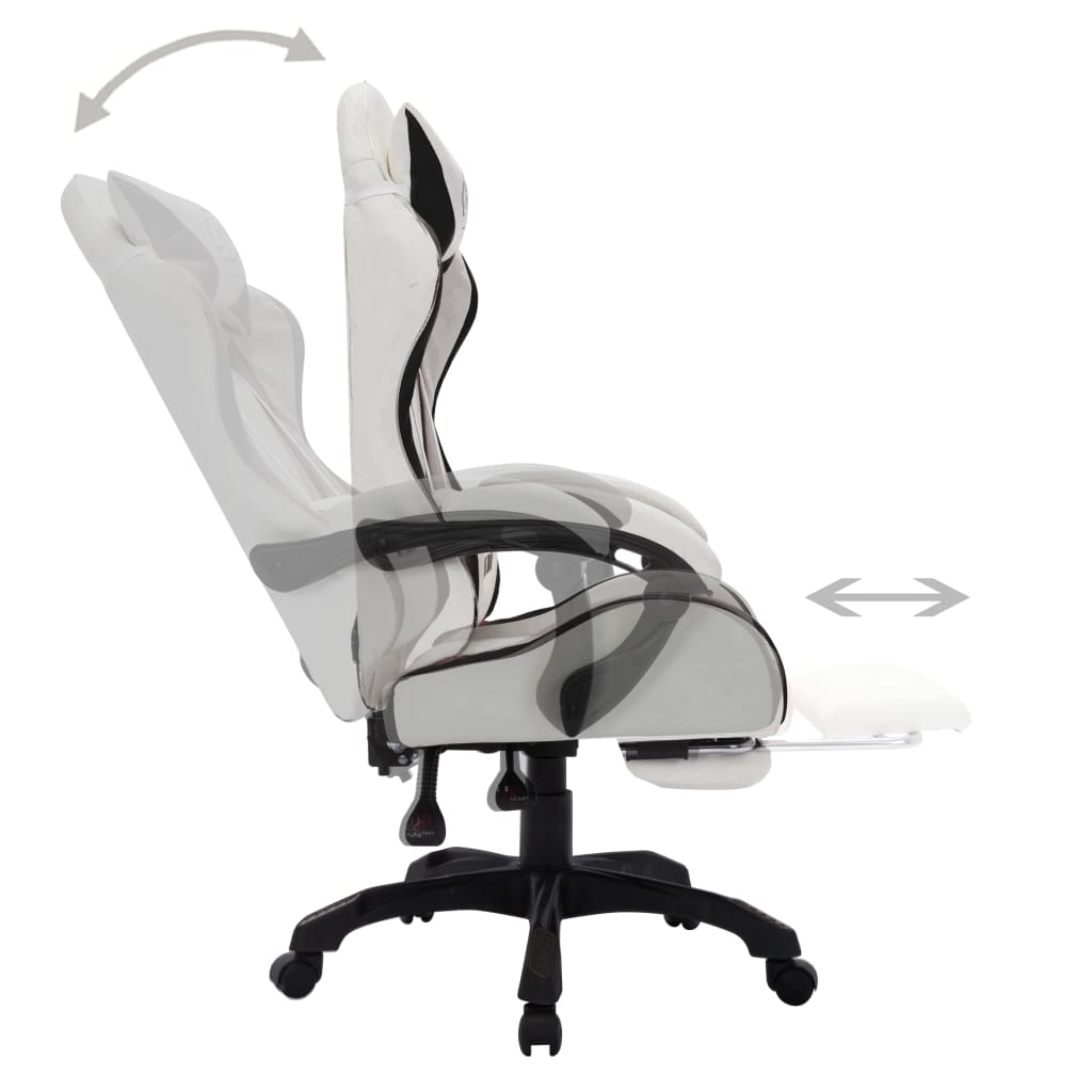 Racing chair with RGB LED lighting, artificial leather, black and white