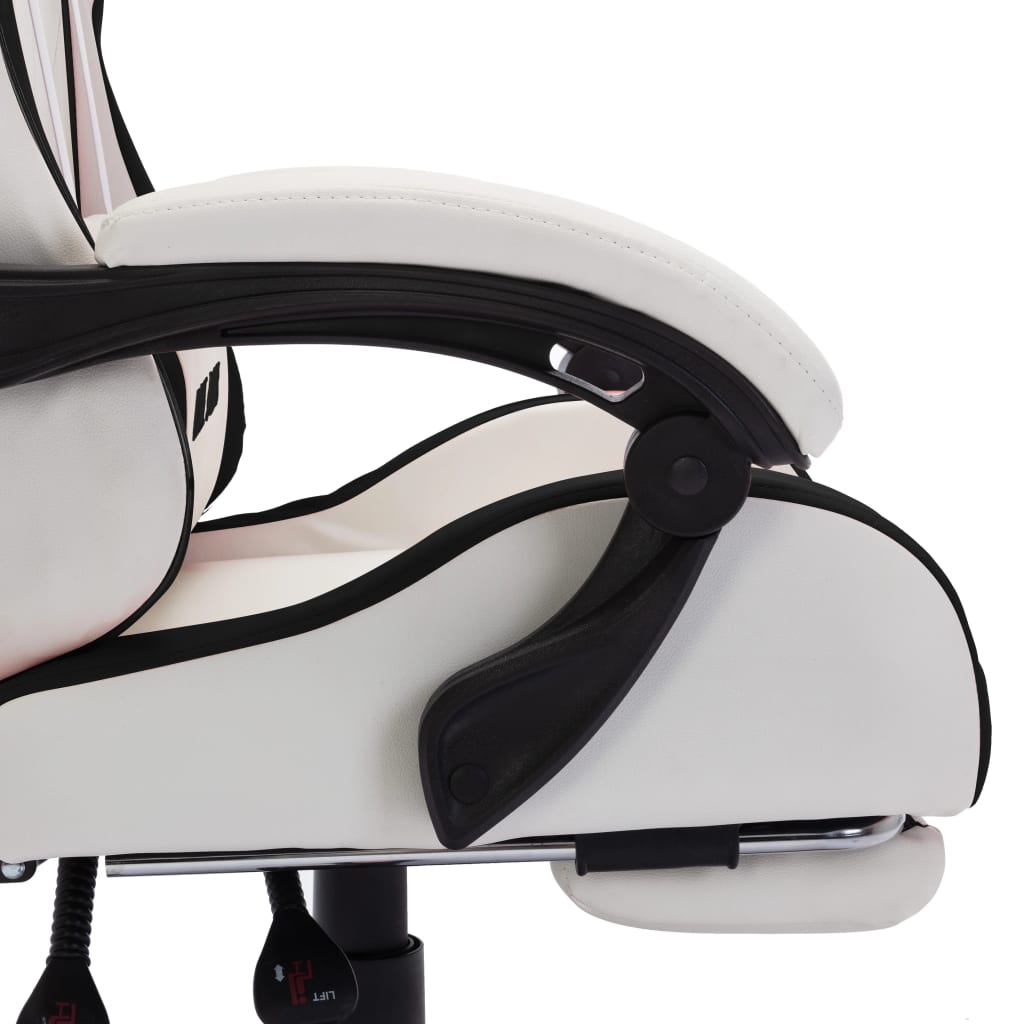 Racing chair with RGB LED lighting, artificial leather, black and white
