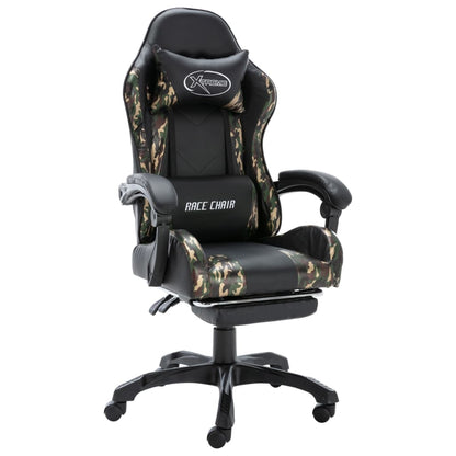 Racing seat with footrest, artificial leather, black and camouflage