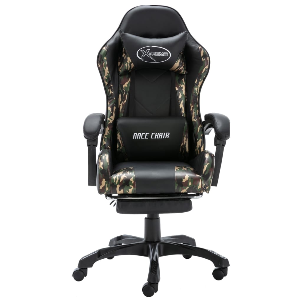 Racing seat with footrest, artificial leather, black and camouflage