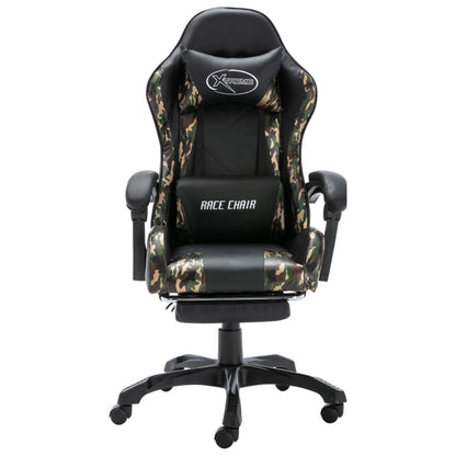 Racing seat with footrest, artificial leather, black and camouflage