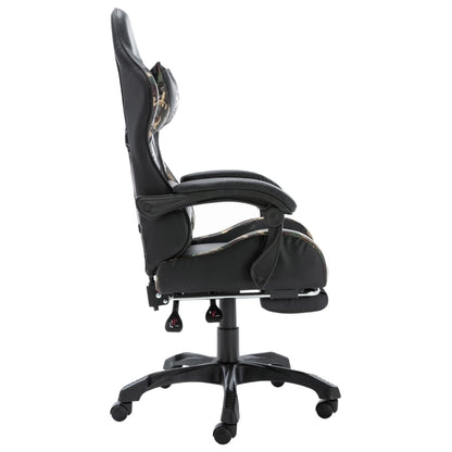 Racing seat with footrest, artificial leather, black and camouflage