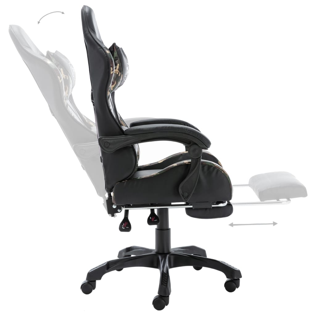 Racing seat with footrest, artificial leather, black and camouflage