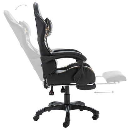 Racing seat with footrest, artificial leather, black and camouflage