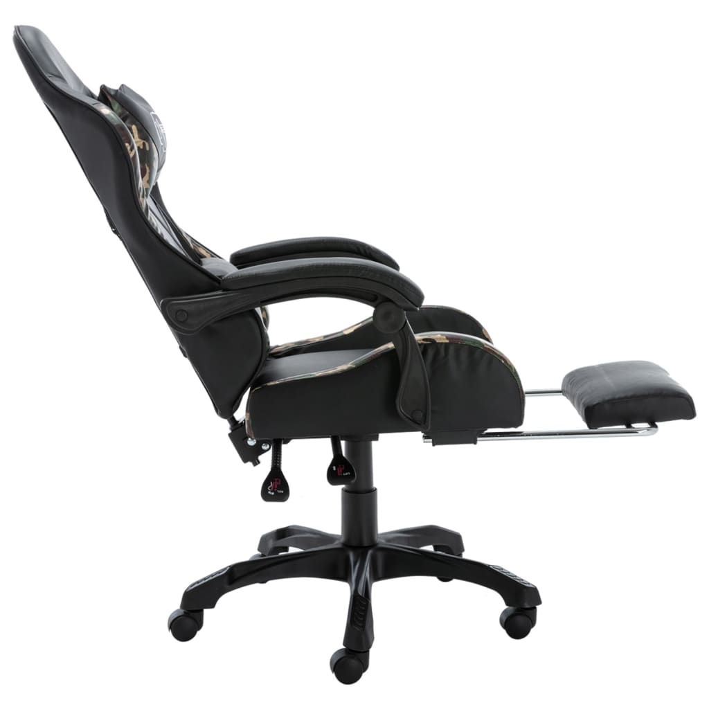 Racing seat with footrest, artificial leather, black and camouflage