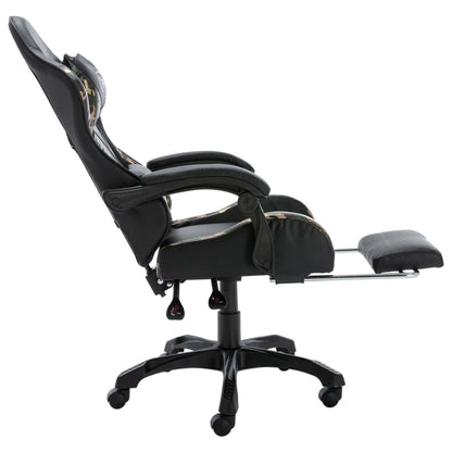 Racing seat with footrest, artificial leather, black and camouflage