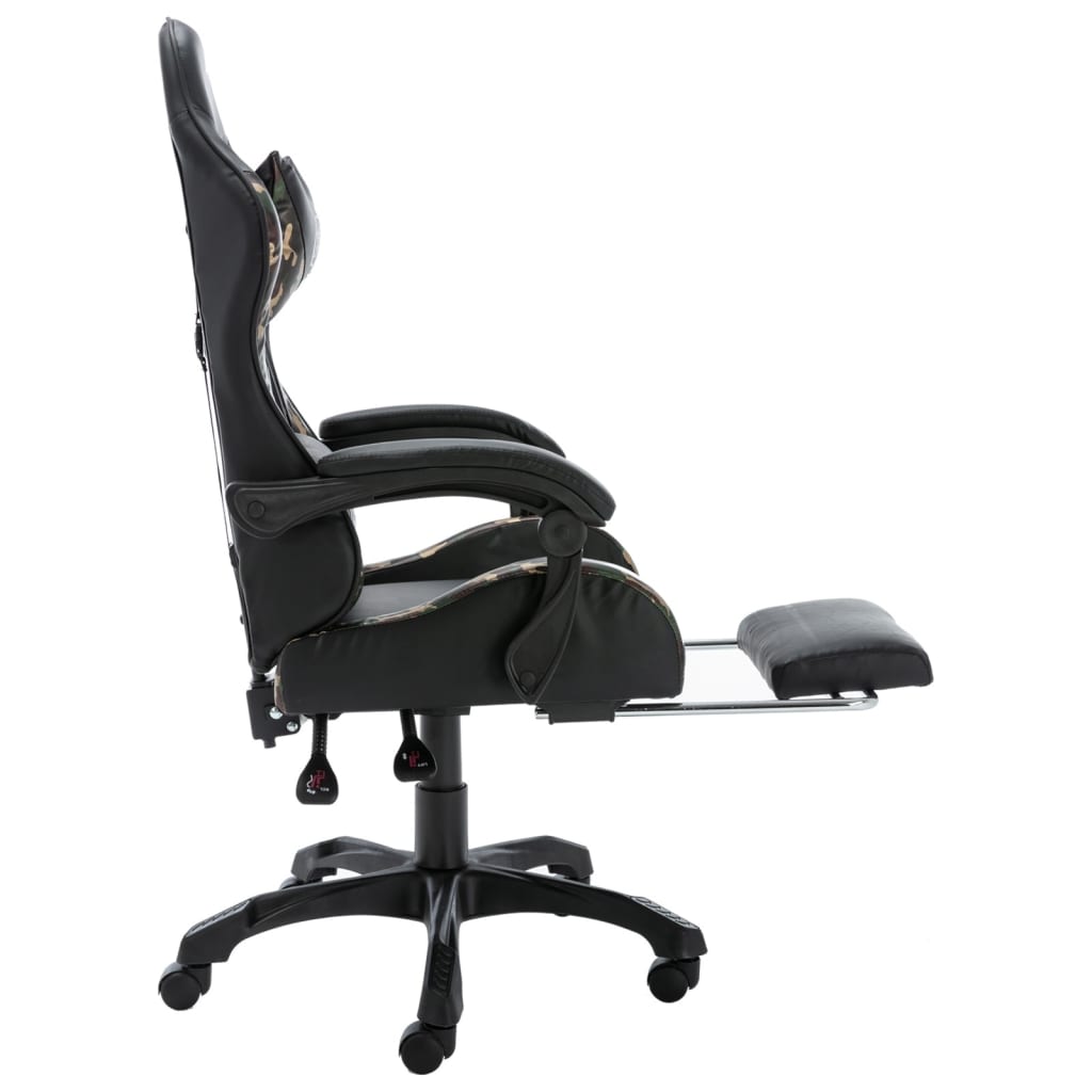 Racing seat with footrest, artificial leather, black and camouflage