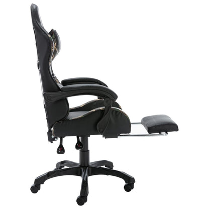 Racing seat with footrest, artificial leather, black and camouflage