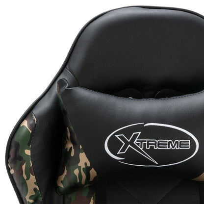 Racing seat with footrest, artificial leather, black and camouflage