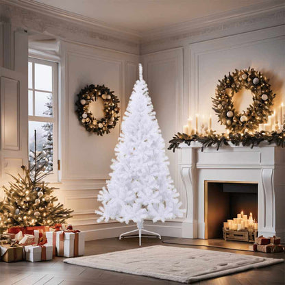 Kunstkerstboom met standaard half 180 cm PVC wit
