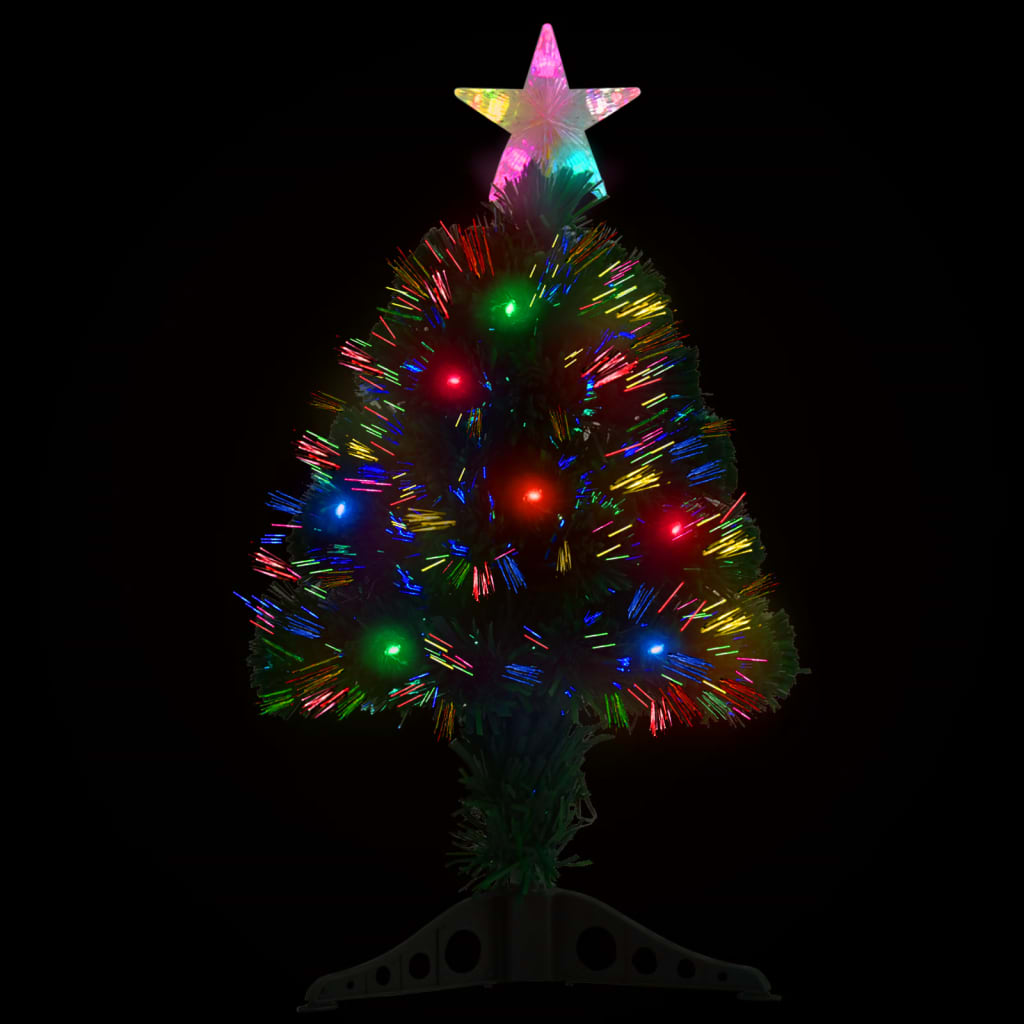 Voorverlichte kerstboom met standaard en LED 64 cm glasvezel
