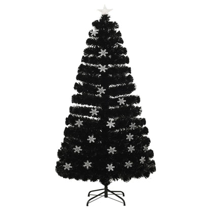 Kerstboom met LED-sneeuwvlokken 120 cm glasvezel zwart