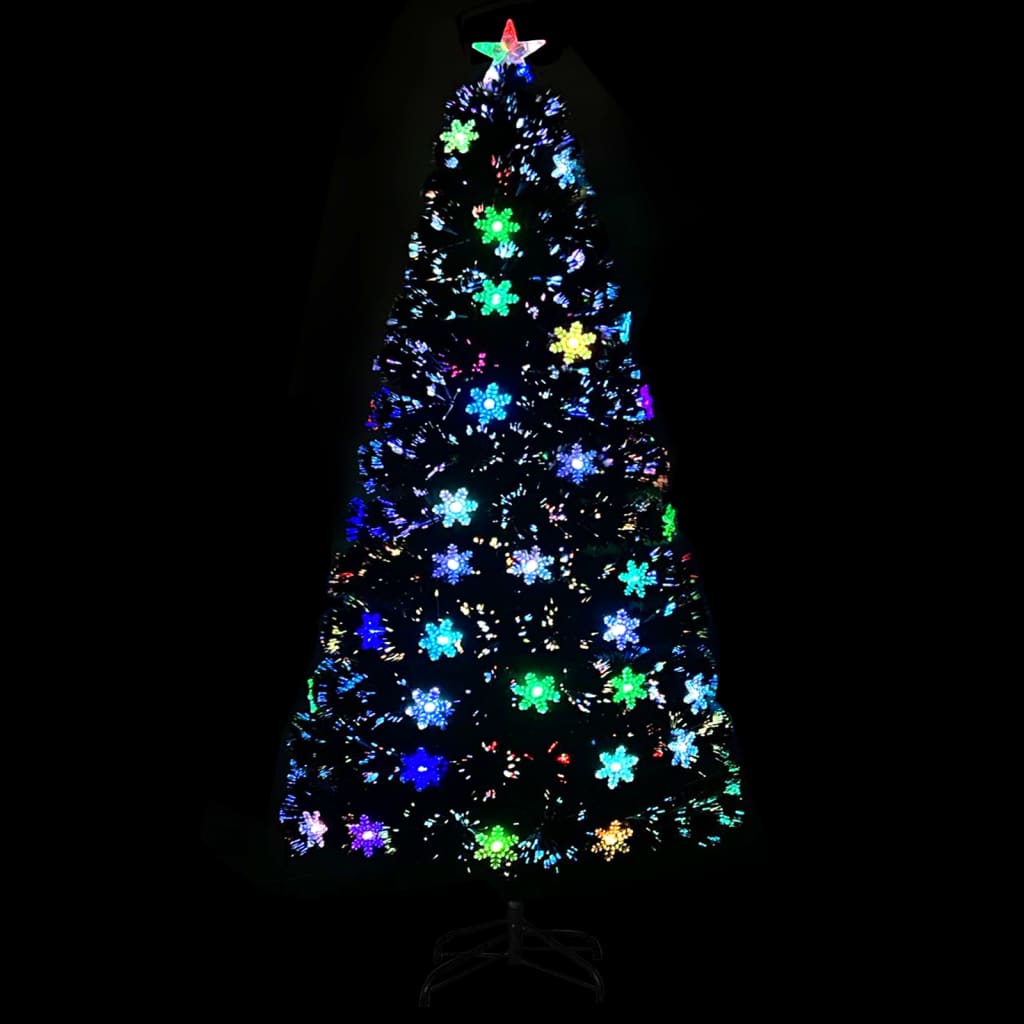 Kerstboom met LED-sneeuwvlokken 120 cm glasvezel zwart