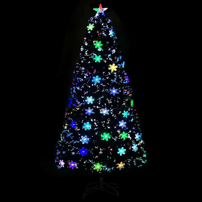 Kerstboom met LED-sneeuwvlokken 120 cm glasvezel zwart