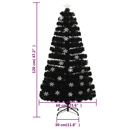 Kerstboom met LED-sneeuwvlokken 120 cm glasvezel zwart