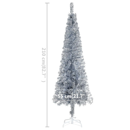 Kerstboom smal 210 cm zilverkleurig