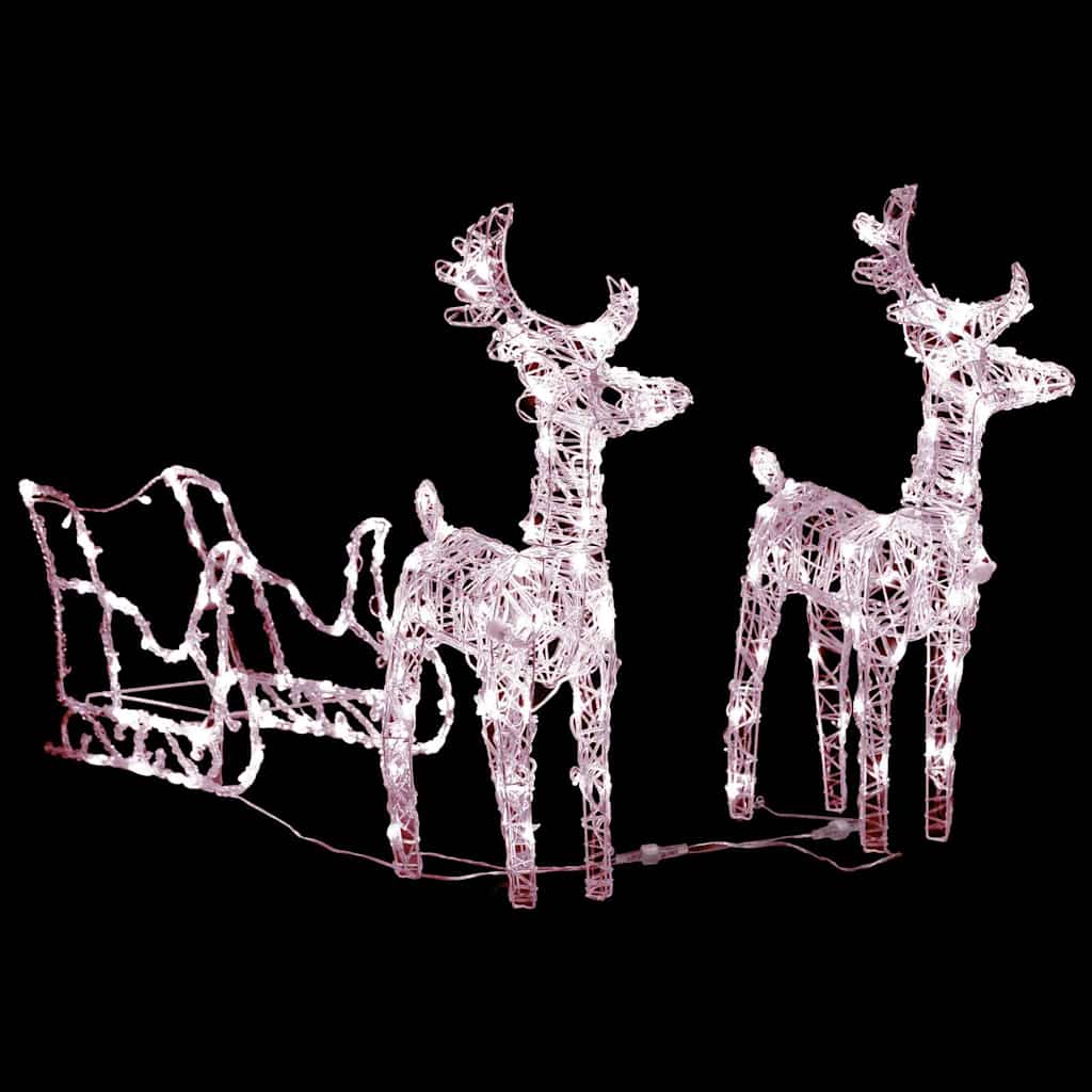 Christmas decoration reindeer and sleigh 160 LEDs 130 cm acrylic