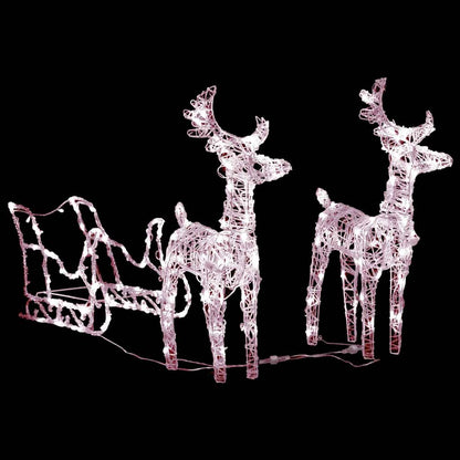 Christmas decoration reindeer and sleigh 160 LEDs 130 cm acrylic