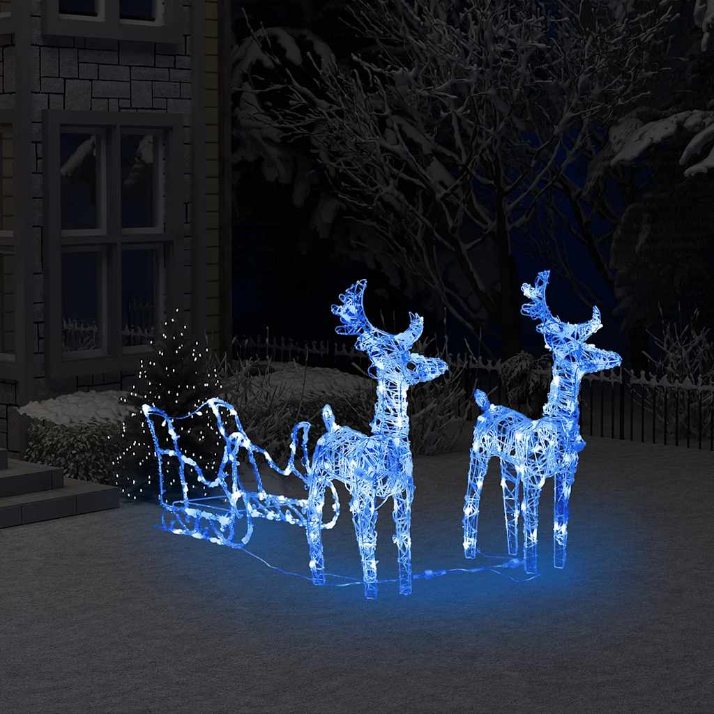 Christmas decoration reindeer and sleigh 160 LEDs 130 cm acrylic