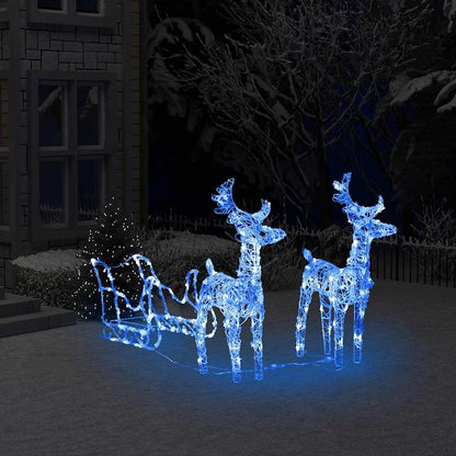 Christmas decoration reindeer and sleigh 160 LEDs 130 cm acrylic