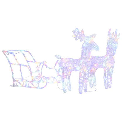 Christmas decoration reindeer and sleigh 160 LEDs 130 cm acrylic