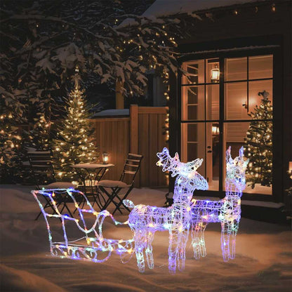Christmas decoration reindeer and sleigh 160 LEDs 130 cm acrylic