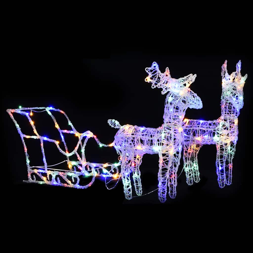 Christmas decoration reindeer and sleigh 160 LEDs 130 cm acrylic