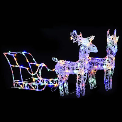 Christmas decoration reindeer and sleigh 160 LEDs 130 cm acrylic