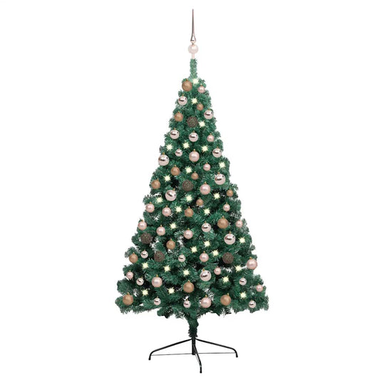 Kunstkerstboom met verlichting en kerstballen half 150 cm groen