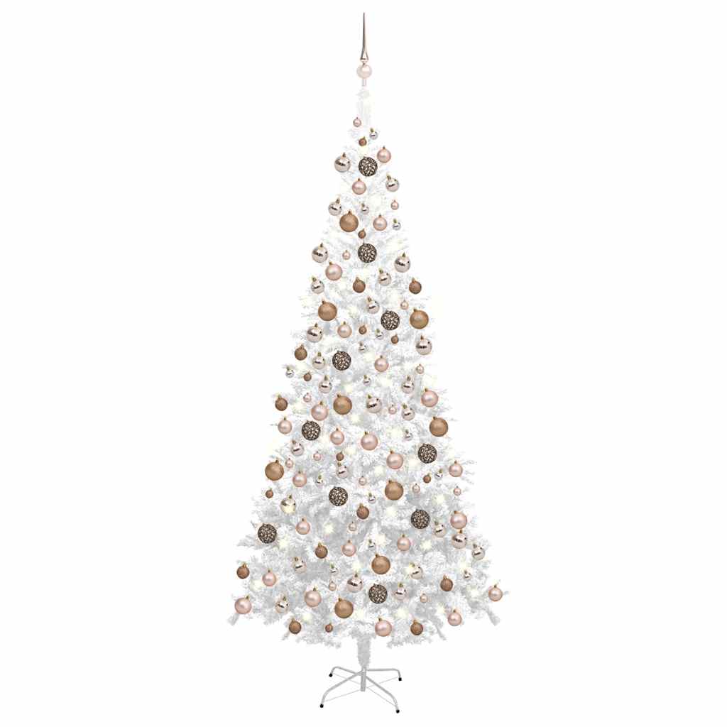 Kunstkerstboom met verlichting en kerstballen L 240 cm wit