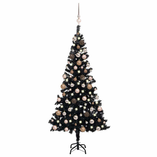 Kunstkerstboom met verlichting en kerstballen 120 cm PVC zwart