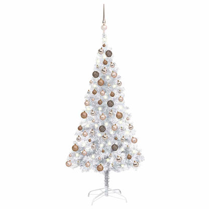 Kunstkerstboom met verlichting en kerstballen 150 cm PET zilver