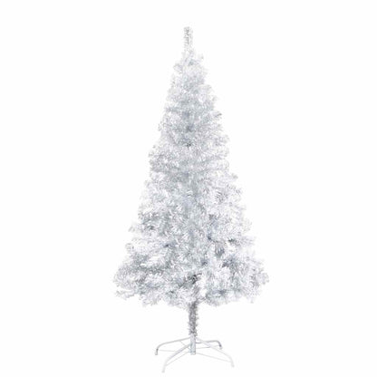 Kunstkerstboom met verlichting en kerstballen 150 cm PET zilver