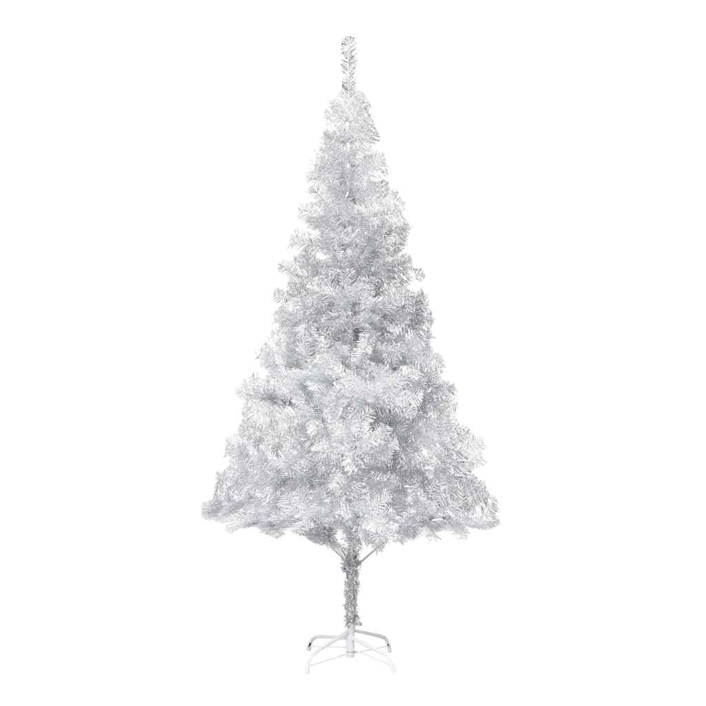 Kunstkerstboom met verlichting en kerstballen 180 cm PET zilver