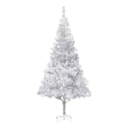 Kunstkerstboom met verlichting en kerstballen 180 cm PET zilver