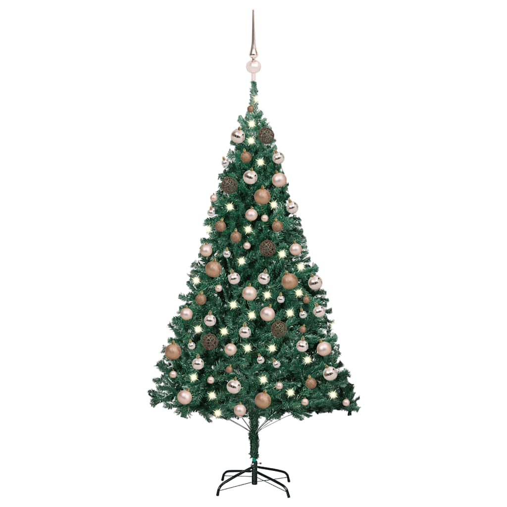 Kunstkerstboom met verlichting en kerstballen 120 cm PVC groen