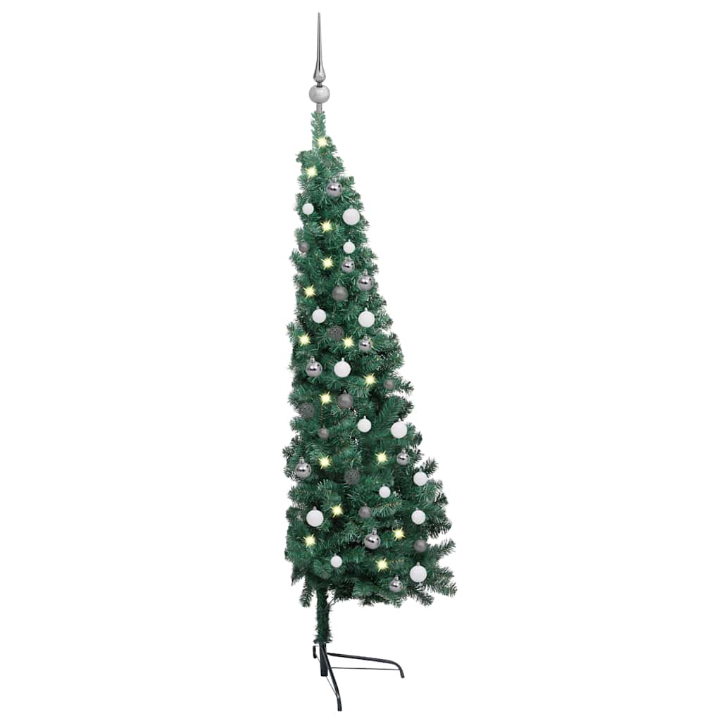 Kunstkerstboom met verlichting en kerstballen half 150 cm groen